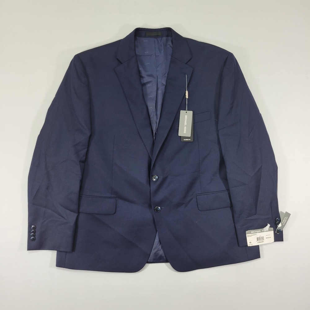 Michael Kors Kaplan Men's Sport Coat Blazer Two Button Navy Twill Wool 44S NEW
